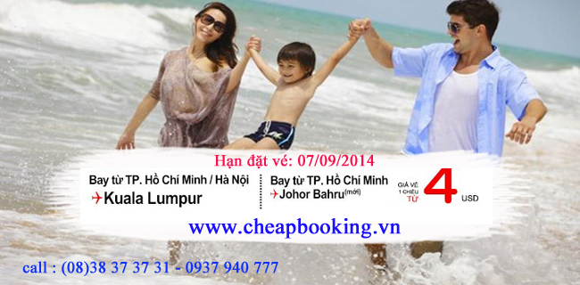 Cực hot với khuyến mãi siêu rẻ từ Air asia , đi Bangkok , Kualalumpur , Bahru chỉ từ 4$ - đặt vé ngay tại www.cheapbooking.vn